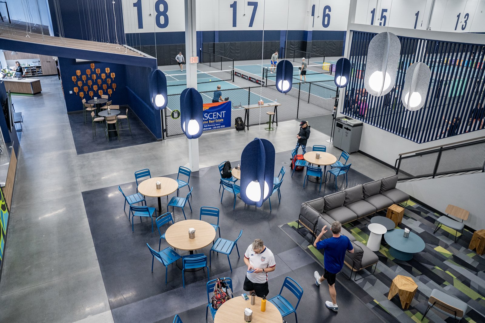 Courtside lounge overlooking the show courts